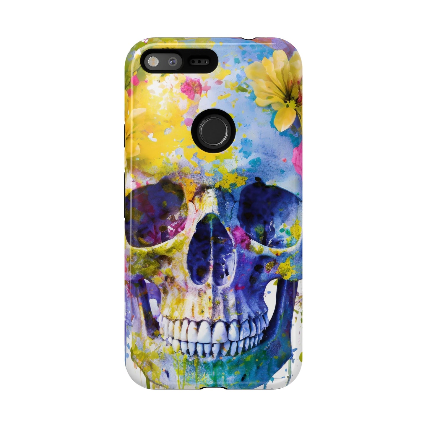 Vibrant Blue Floral Skull Tough Phone Case