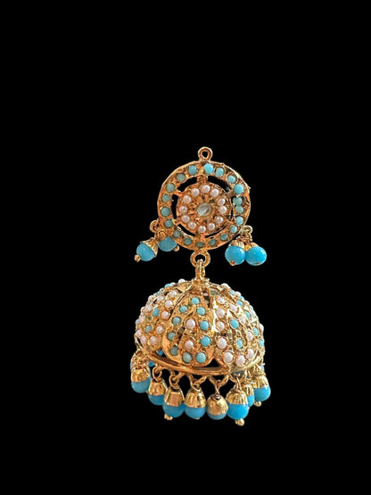 DER627 Arya Punjabi Jadau jhumka in feroza ( READY TO SHIP )