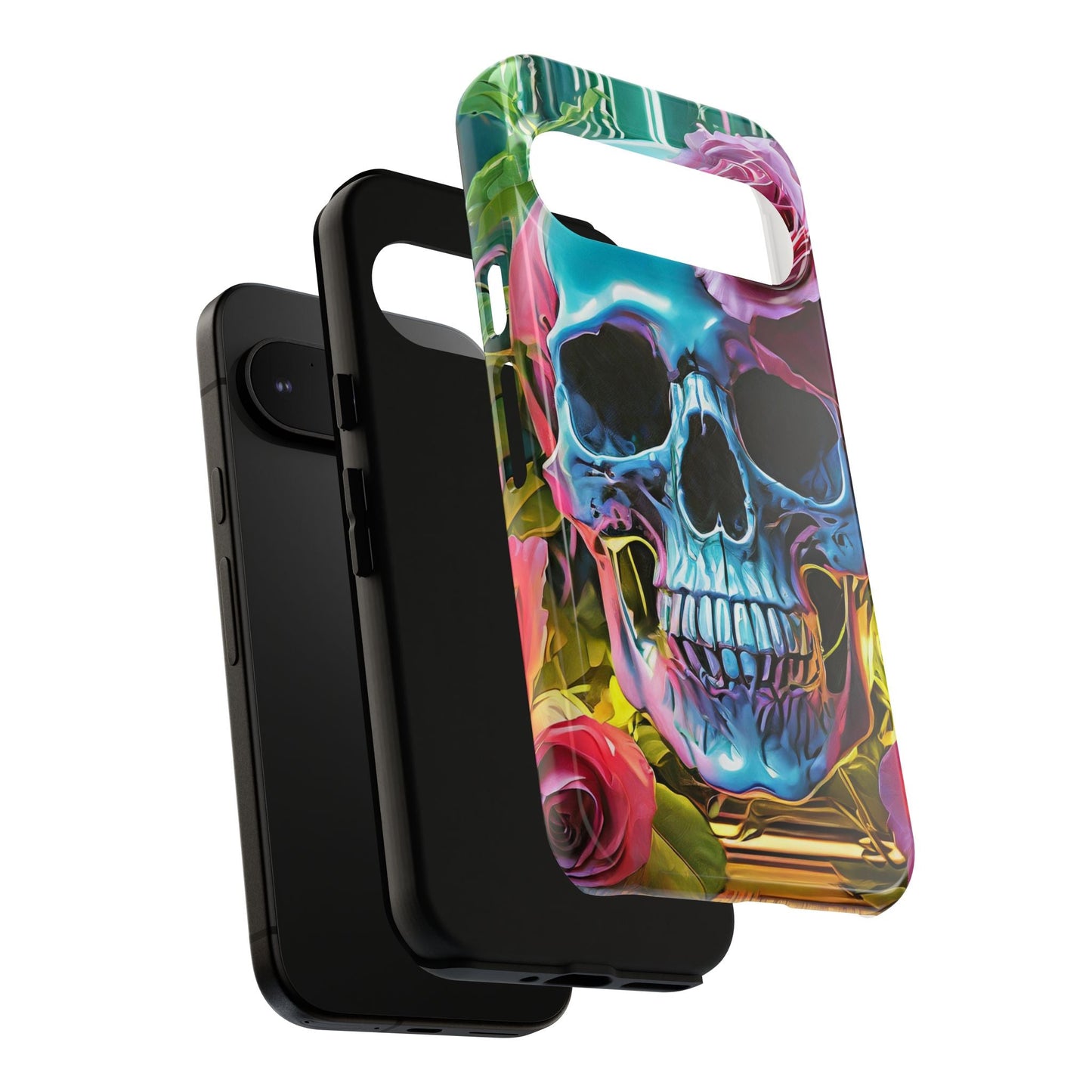 Neon Rose Skull Tough Phone Case