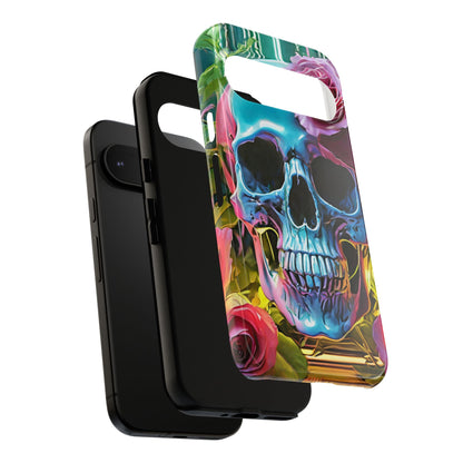 Neon Rose Skull Tough Phone Case