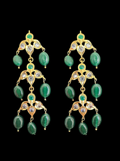 DER766 Savera Hyderabadi three layered earrings in Green  (READY TO SHIP )