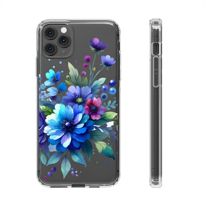 Vibrant Blue Floral Clear Phone Case