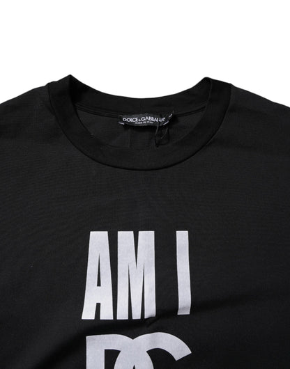 Dolce & Gabbana Black Printed Cotton Crew Neck Tee T-shirt