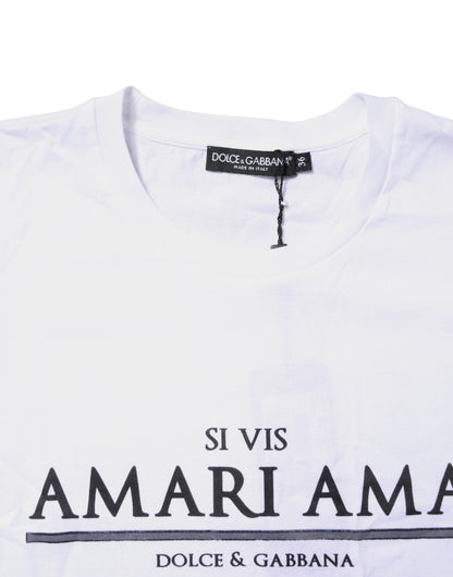 Dolce & Gabbana White Cotton Printed Round Neck Top T-shirt