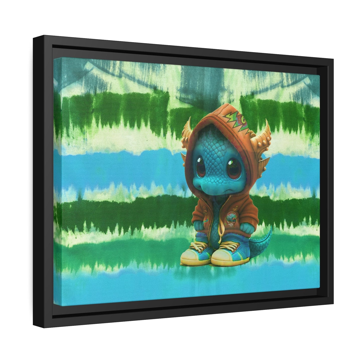 Baby Dragon Jam Aqua Matte Canvas with Black Frame