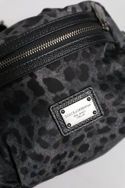 Dolce & Gabbana Black Gray Leopard DG Logo Belt Waist Fanny Pack Bag