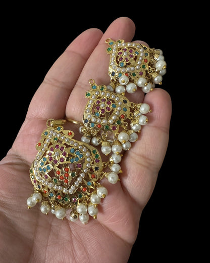 PS545 Ayeza jadau navratan pendant set ( SHIPS IN 3  WEEKS )
