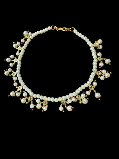 Pearl polki Payal - red beads  ( READY TO SHIP )