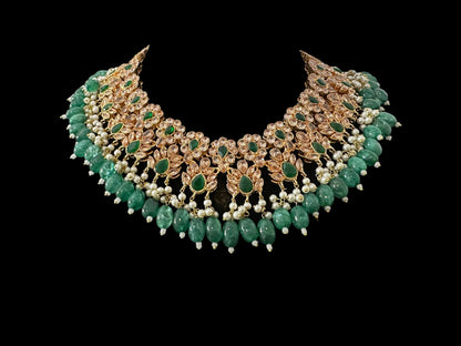BR500 Kafiya bridal set in golden / champagne  stones and green beads ( READY TO SHIP )