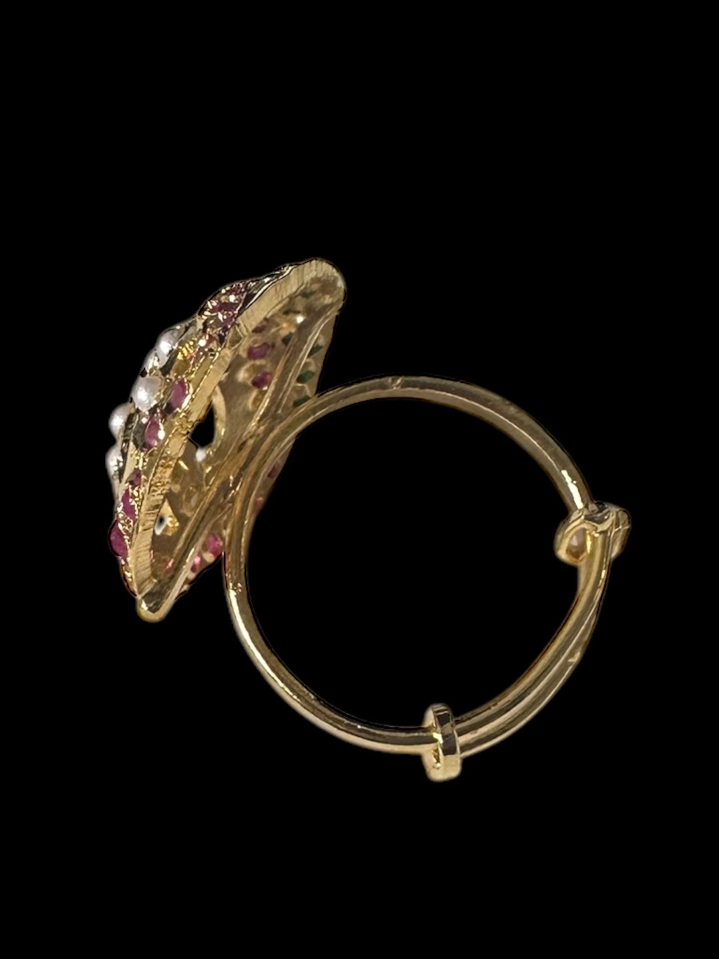 Koyal oval ruby emerald jadau ring ( READY TO SHIP )