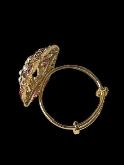 Koyal oval ruby emerald jadau ring ( READY TO SHIP )