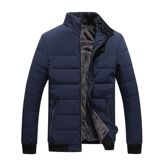 Fleece-Lined Puffer Jacket - Cotton Padded Winter Coat Men