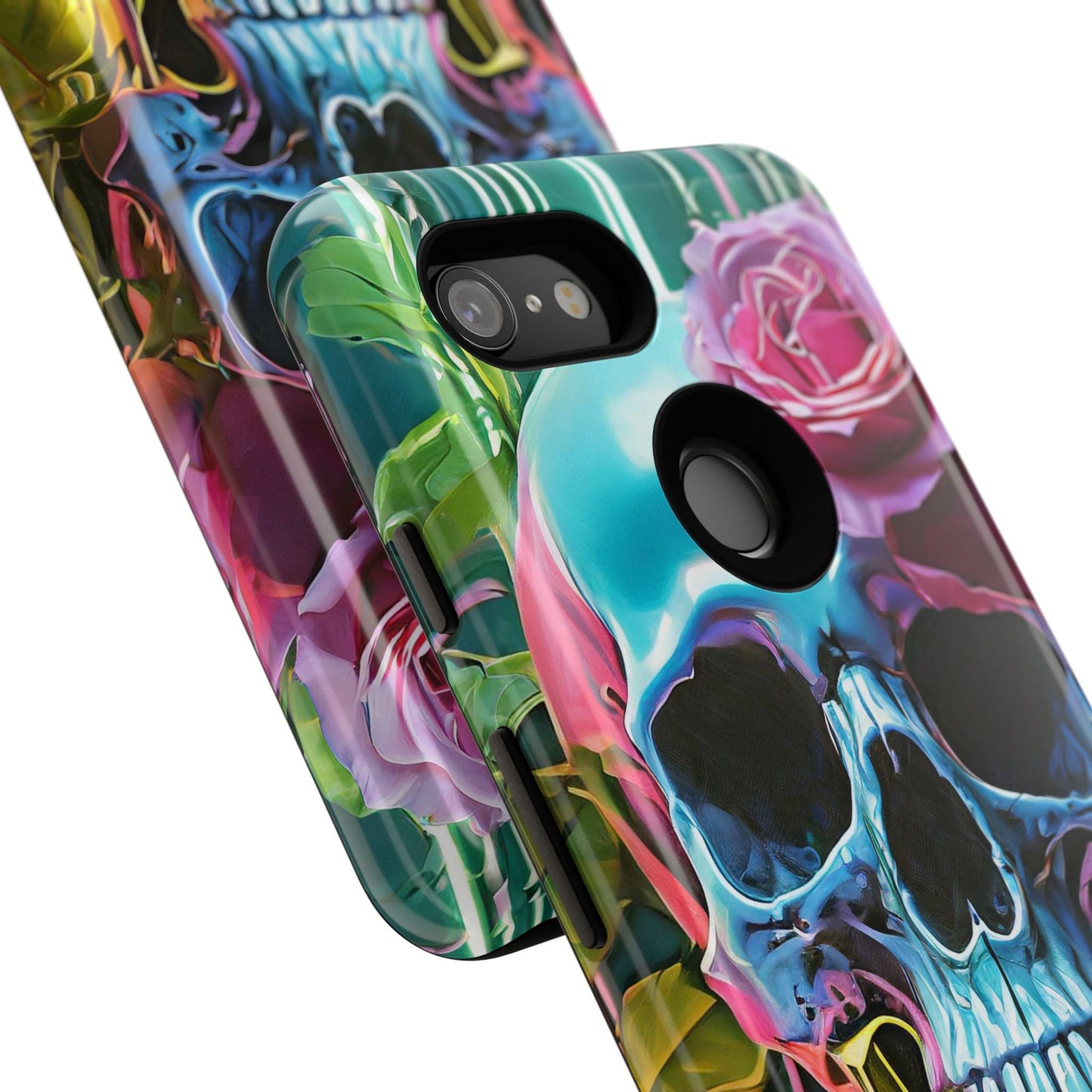 Neon Rose Skull Tough Phone Case