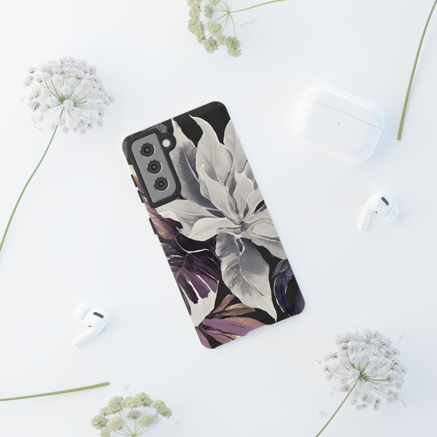 White & Plum Floral Tough Phone Case