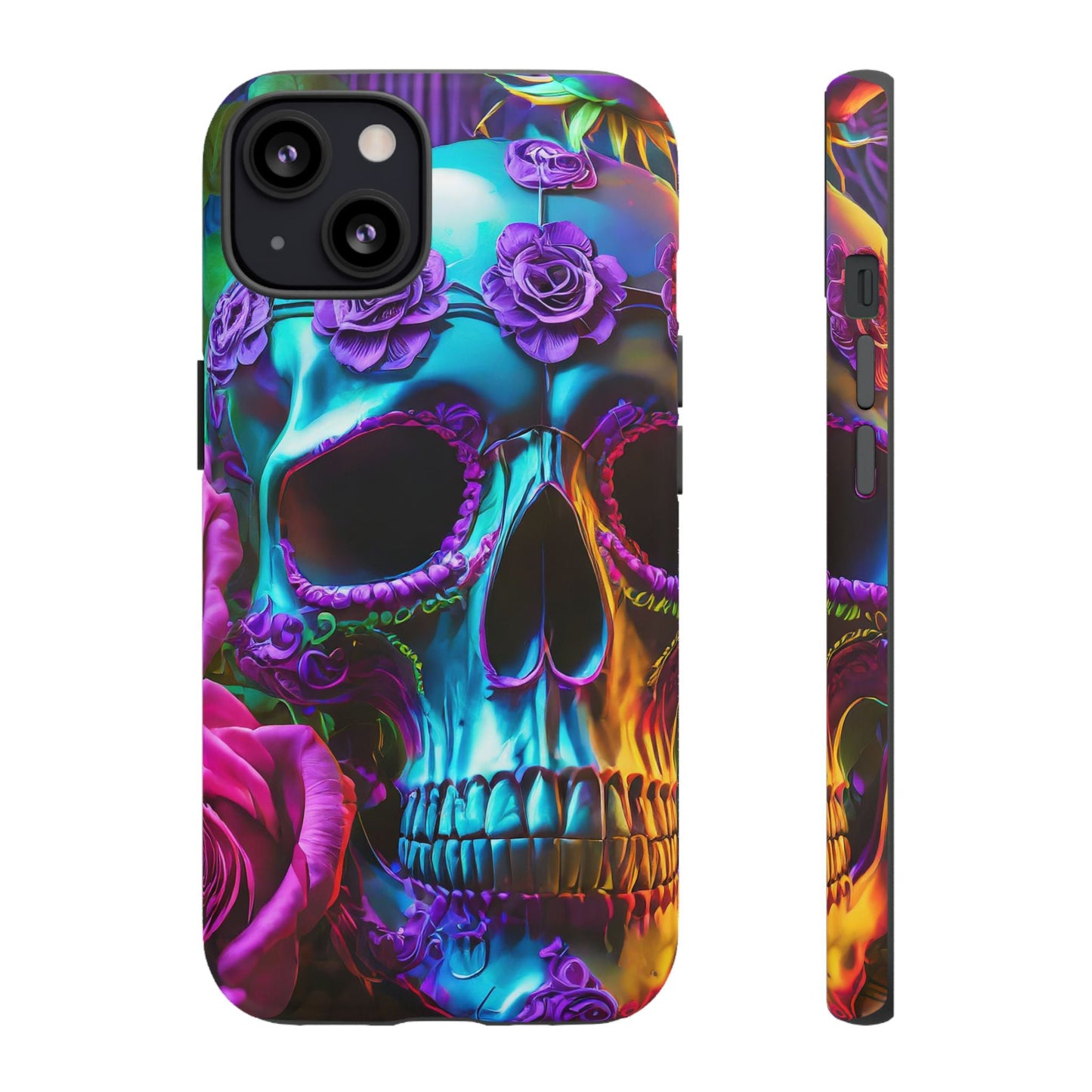 Neon Skull and Roses Vibrant Tough Phone Case
