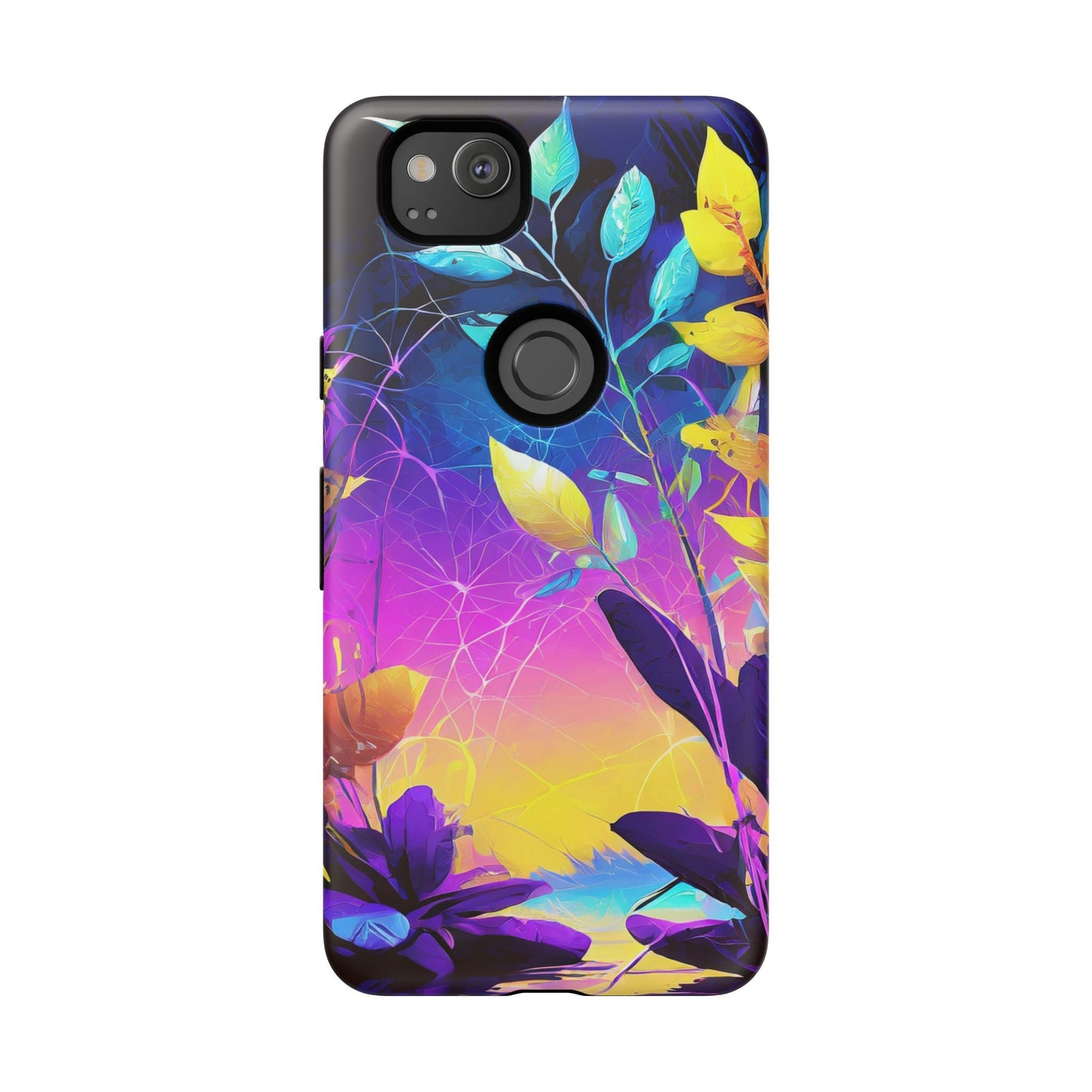 Artistic Vibrant Neon Floral Leaf Tough Phone Case