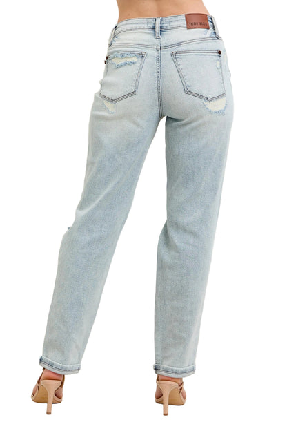 Full Size Mr. Repair Stitch Detail Destroy Single Cuff Bf Jeans Plus Size