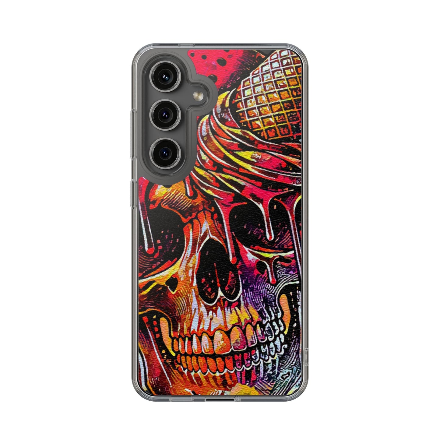 Neon Ice Cream Skull Clear Phone Case