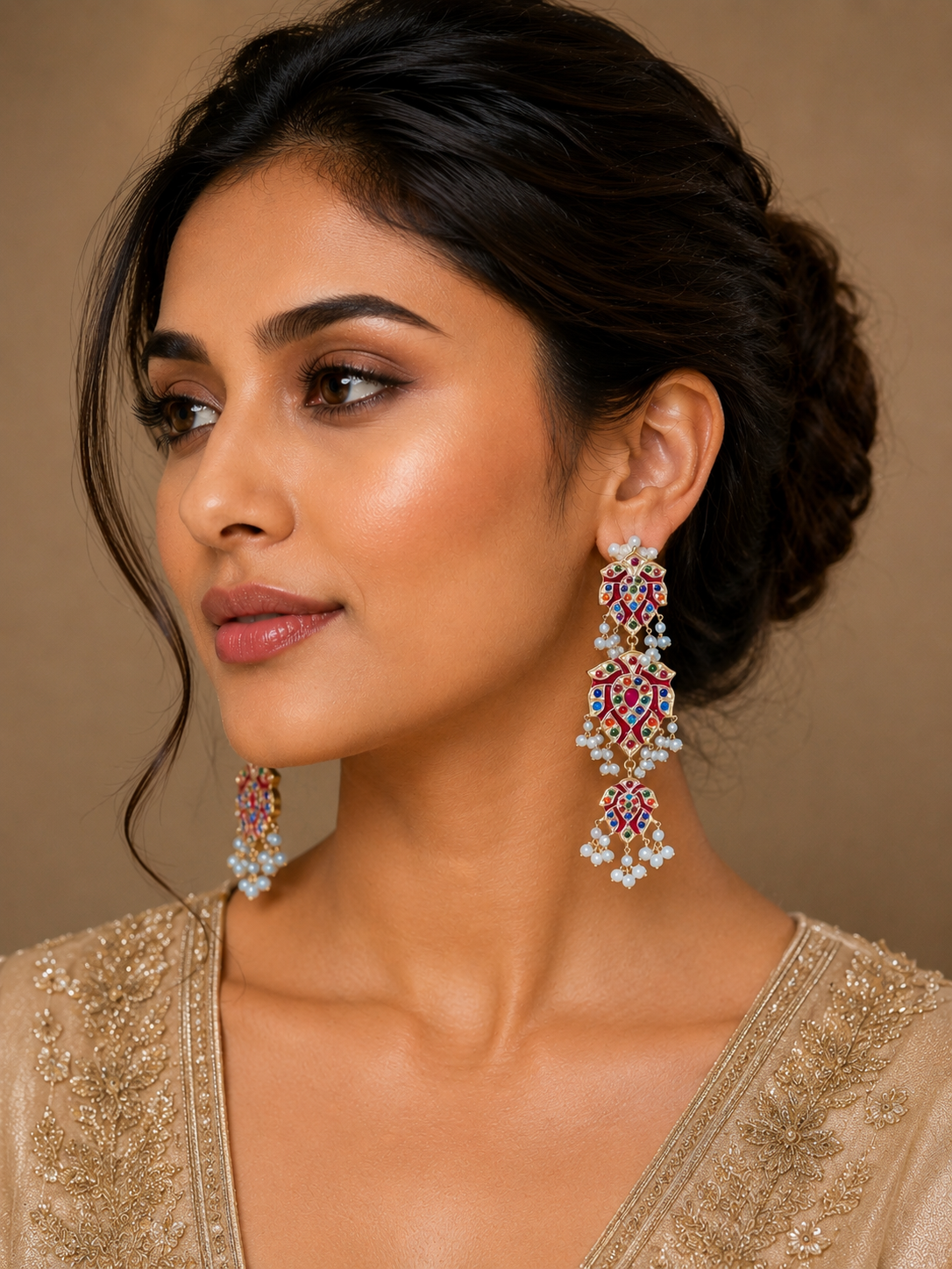 DER18 Nimra long meenakari  earrings in Navratan (READY YO SHIP )