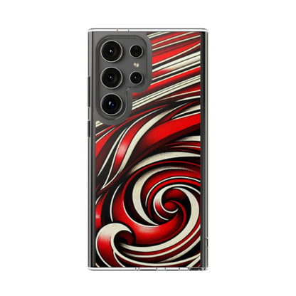 Red & White Swirl Abstract Clear Phone Case