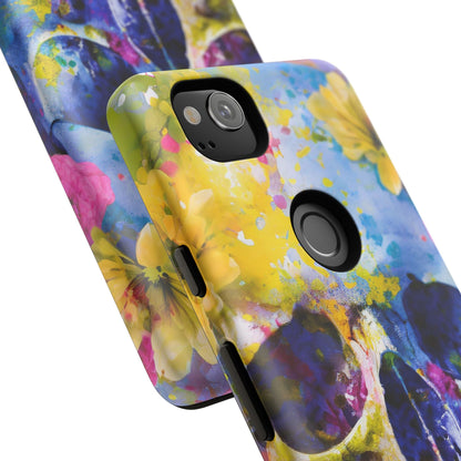 Vibrant Blue Floral Skull Tough Phone Case