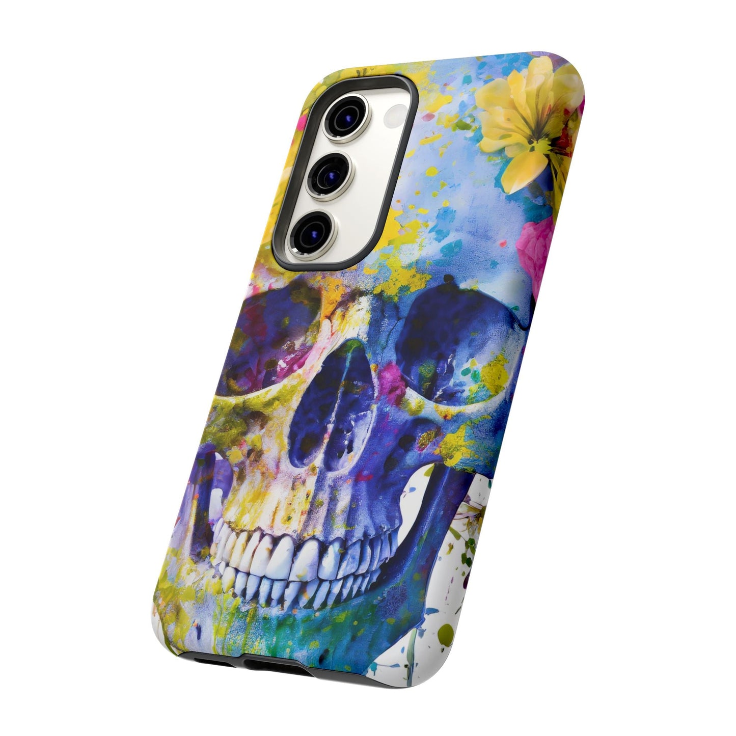 Vibrant Blue Floral Skull Tough Phone Case