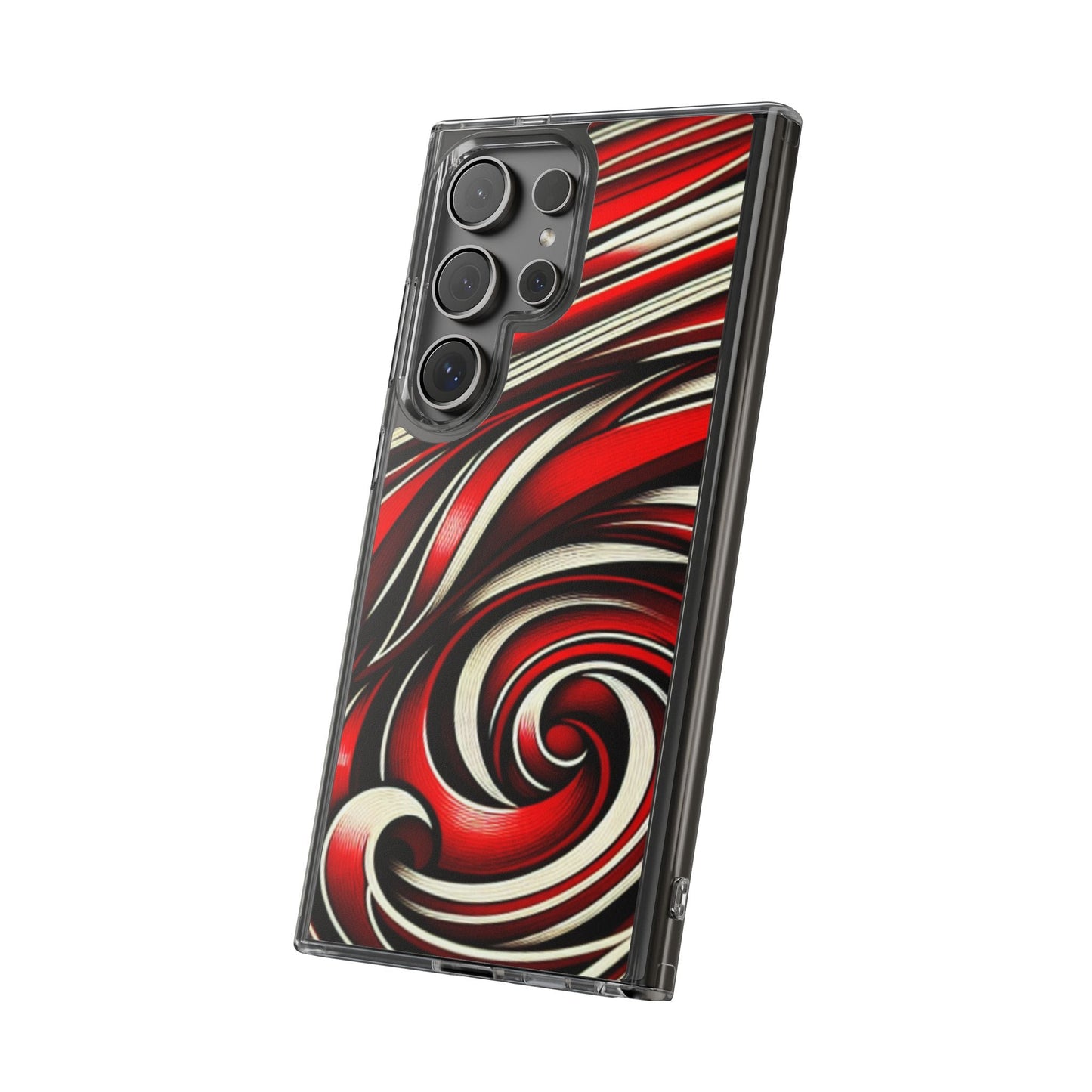 Red & White Swirl Abstract Clear Phone Case