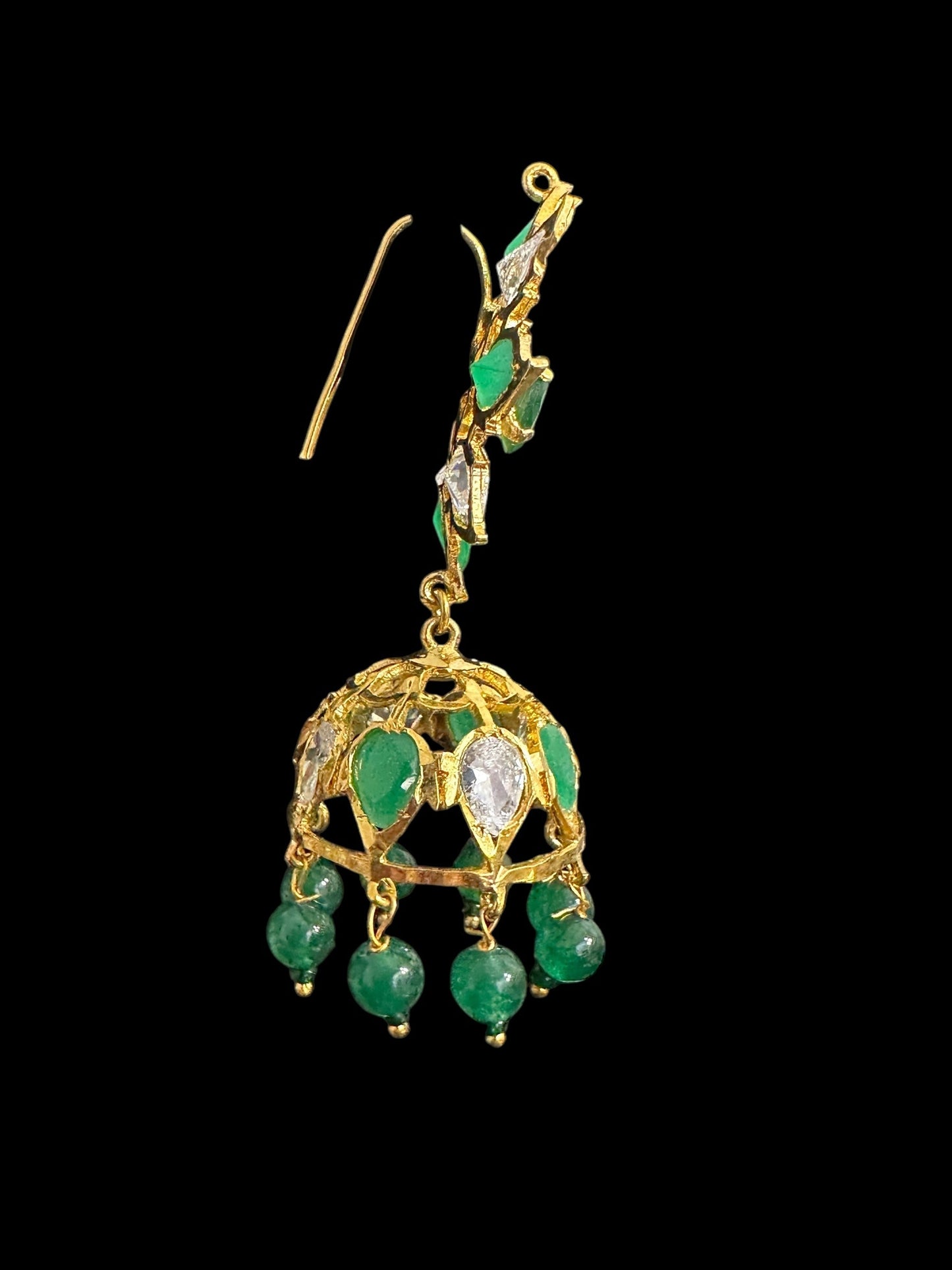 DER791 Evelyn Karanphool jhumka ( Emerald ) READY TO SHIP