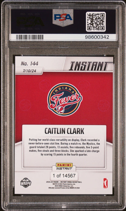 Graded 2024 Panini Instant WNBA Caitlin Clark #144 Rookie RC Basketball Card PSA 9 Mint