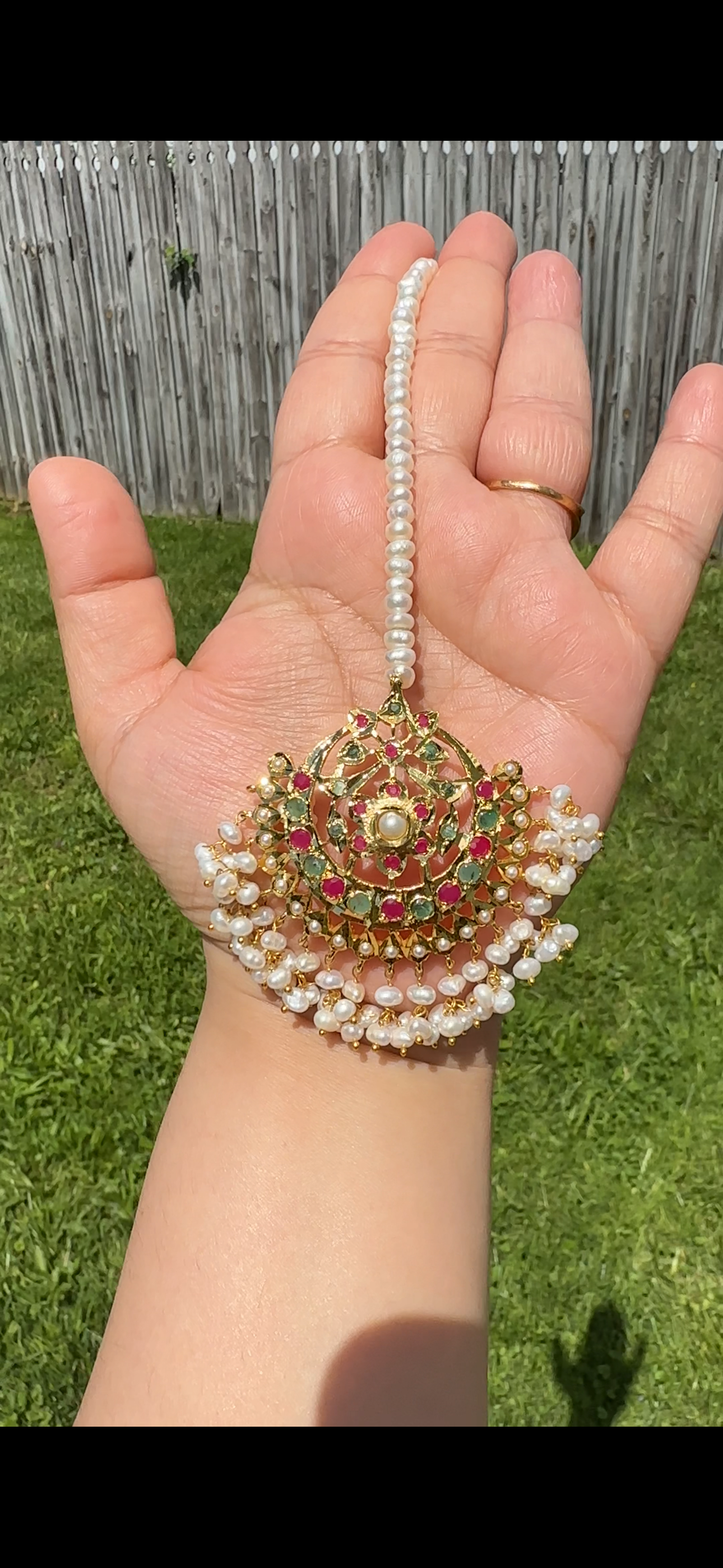 Viya bridal set in natural pearls , rubies and emeralds ( SHIPS IN 4 WEEKS)