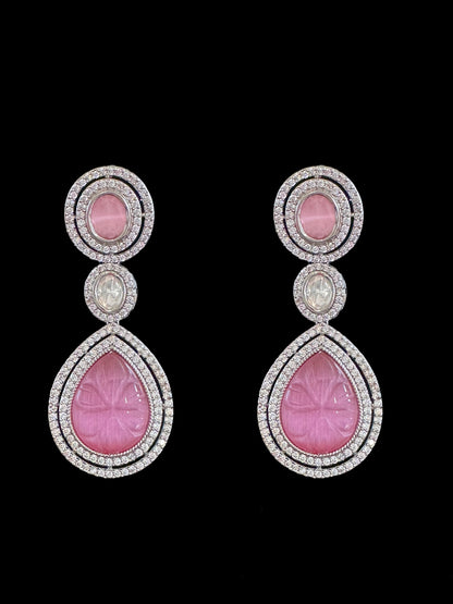 DNS55 Reema high quality Polki necklace set - PINK  ( READY TO SHIP )