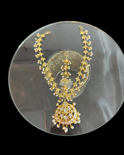 DJTK357 Neelofar moissanite Polki mathapatti with fresh water pearls ( READY TO SHIP)