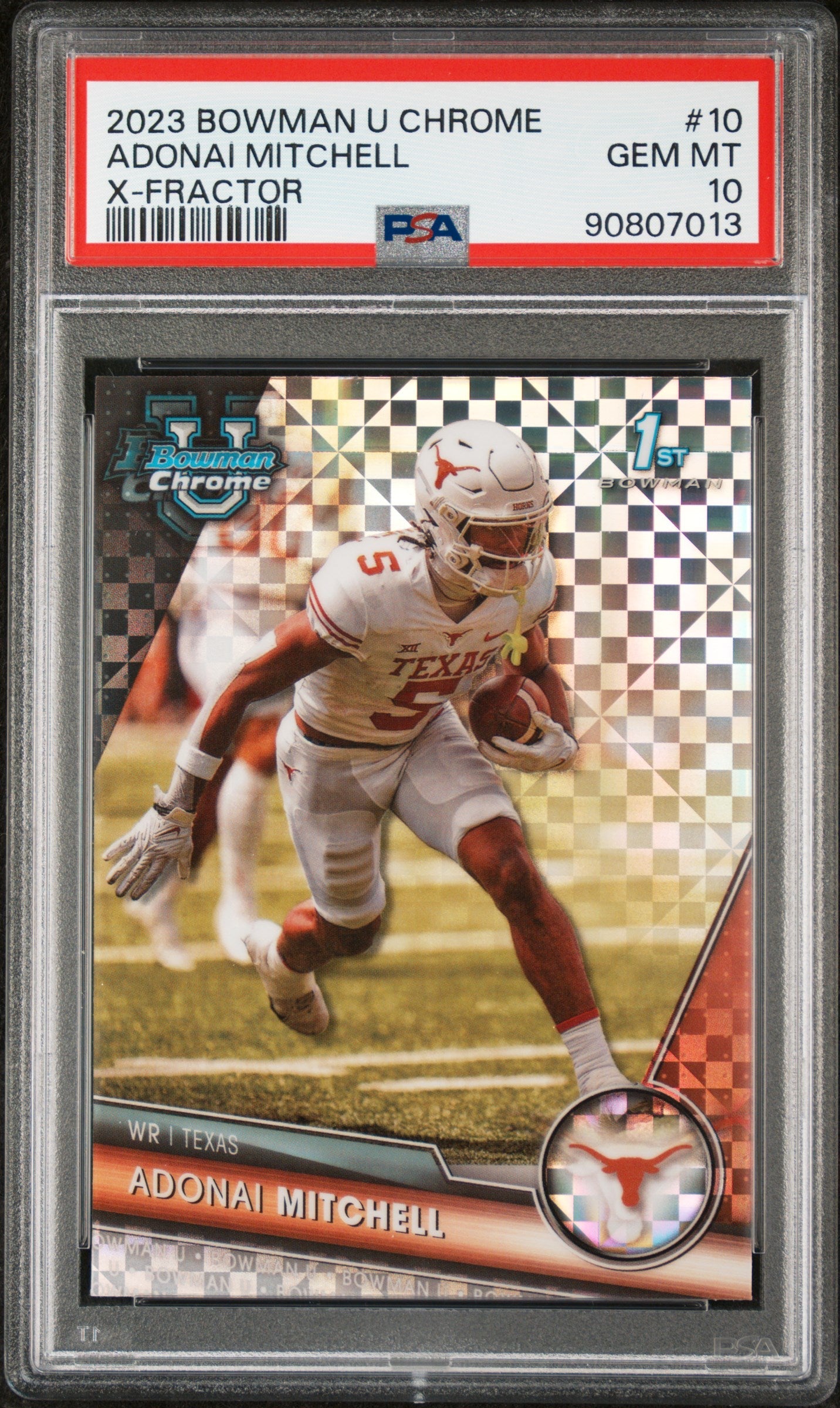 Graded 2023 Topps Bowman U Chrome Adonai Mitchell #10 Xfractor Rookie RC Football Card PSA 10 Gem Mint