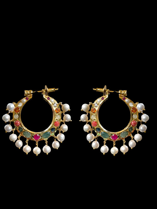 DER556 Chandbali in fresh water pearls and navratan  ( SHIPS IN 4 WEEKS)