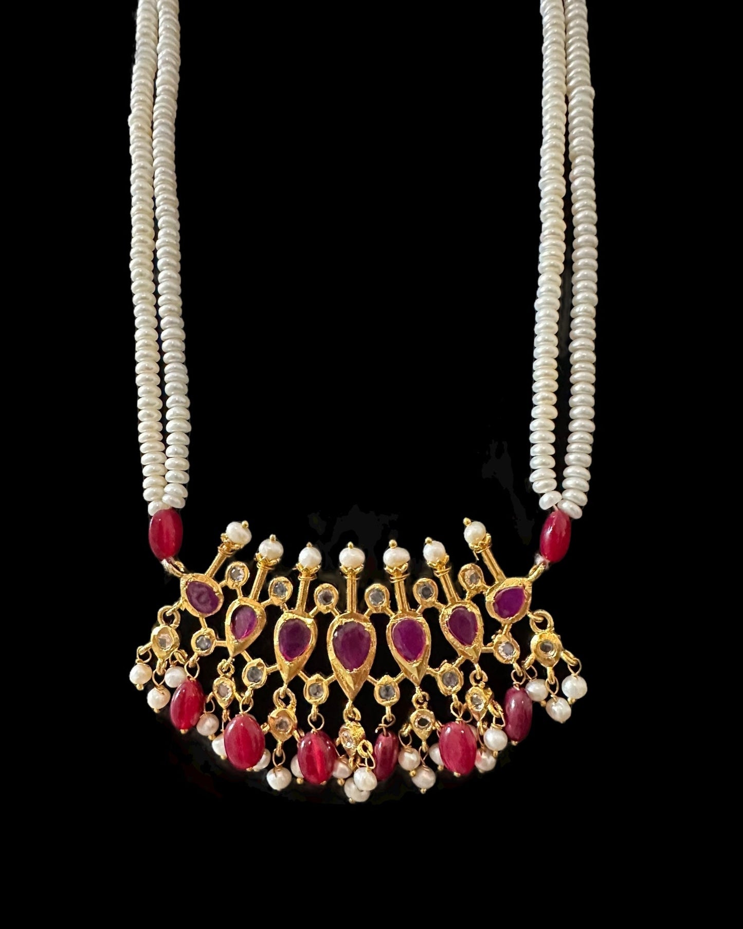 PS558 Hyderabadi / Nizami tirmani in fresh water pearls with chandbali( READY TO SHIP )