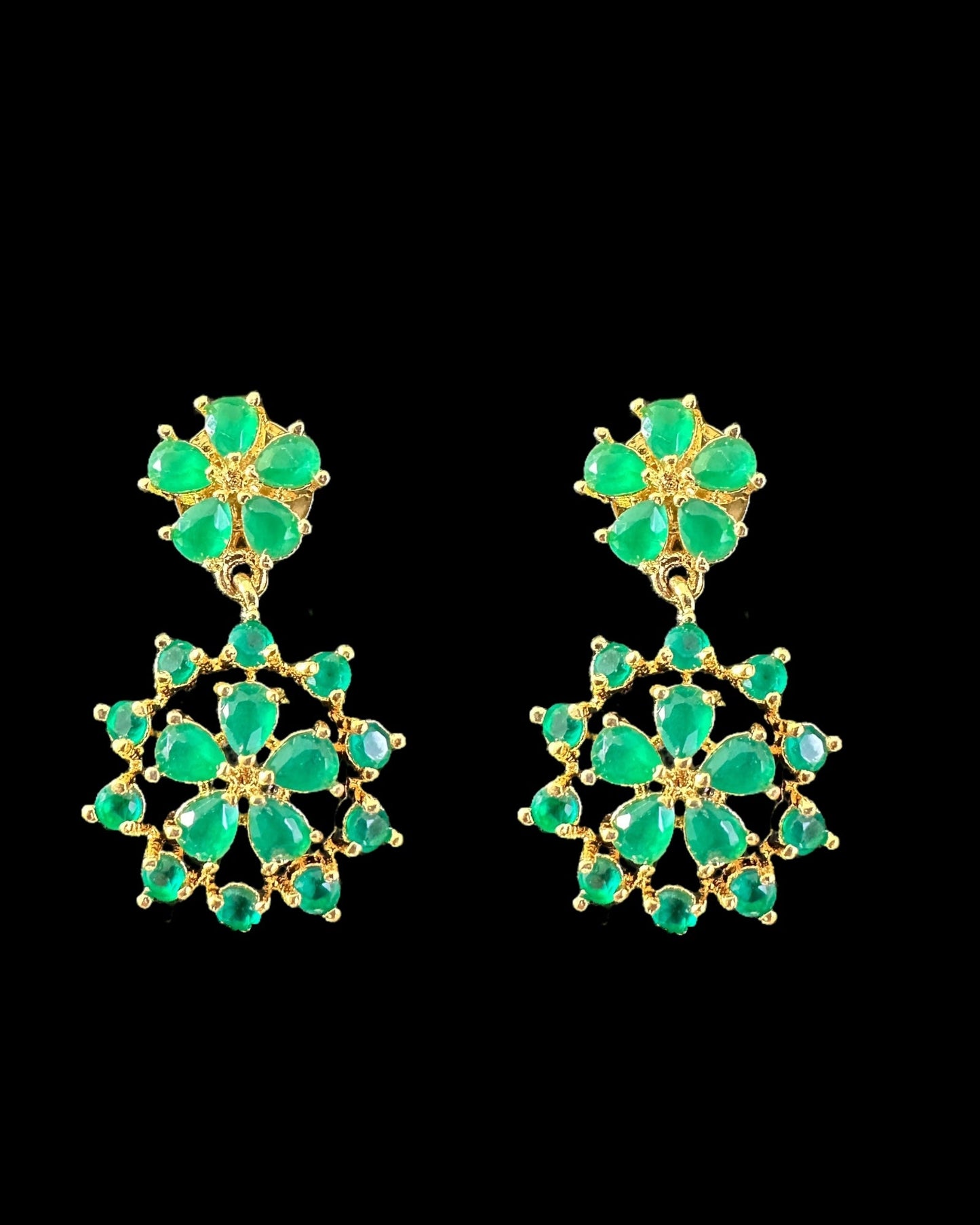 DLN115  Megha long set in cz stones - green    (READY TO SHIP)