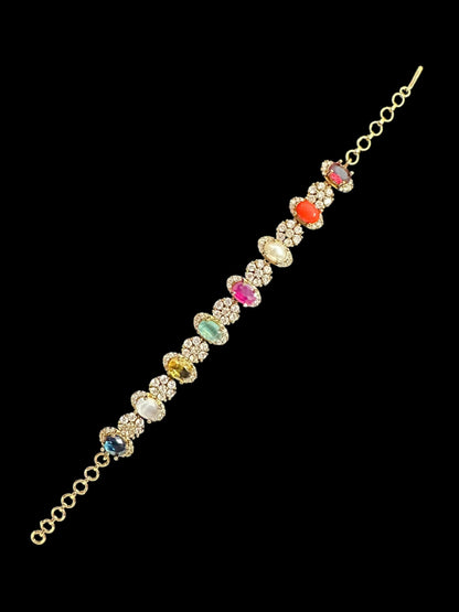 Multicolor gold plated bracelet - Navratan ( READY TO SHIP )