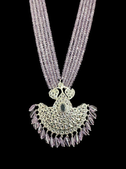 Khushi long necklace with earrings in real amethyst beads ( SHIPS IN 4 WEEKS )