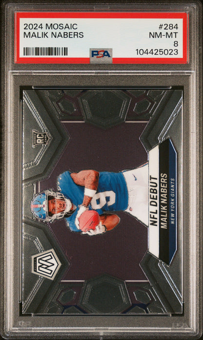 Graded 2024 Panini Mosaic Malik Nabers #284 Rookie RC Football Card PSA 8 Near Mint