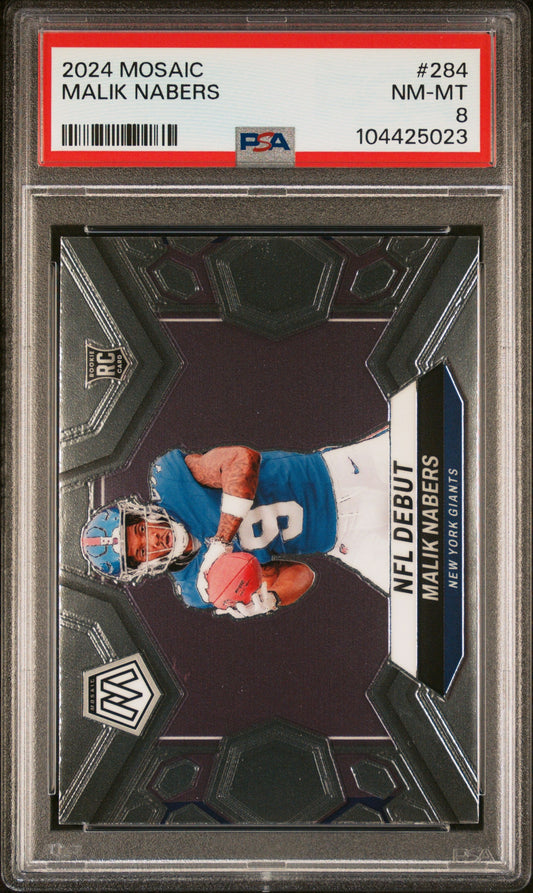 Graded 2024 Panini Mosaic Malik Nabers #284 Rookie RC Football Card PSA 8 Near Mint