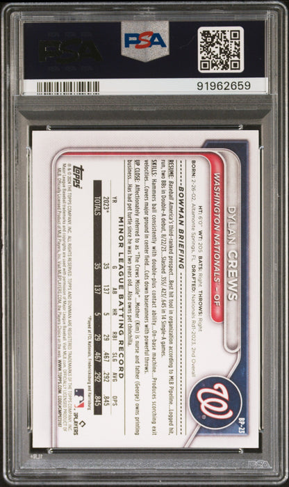 Graded 2024 Topps Bowman Dylan Crews #BP23 Paper Prospects Rookie RC Baseball Card PSA 10 Gem Mint