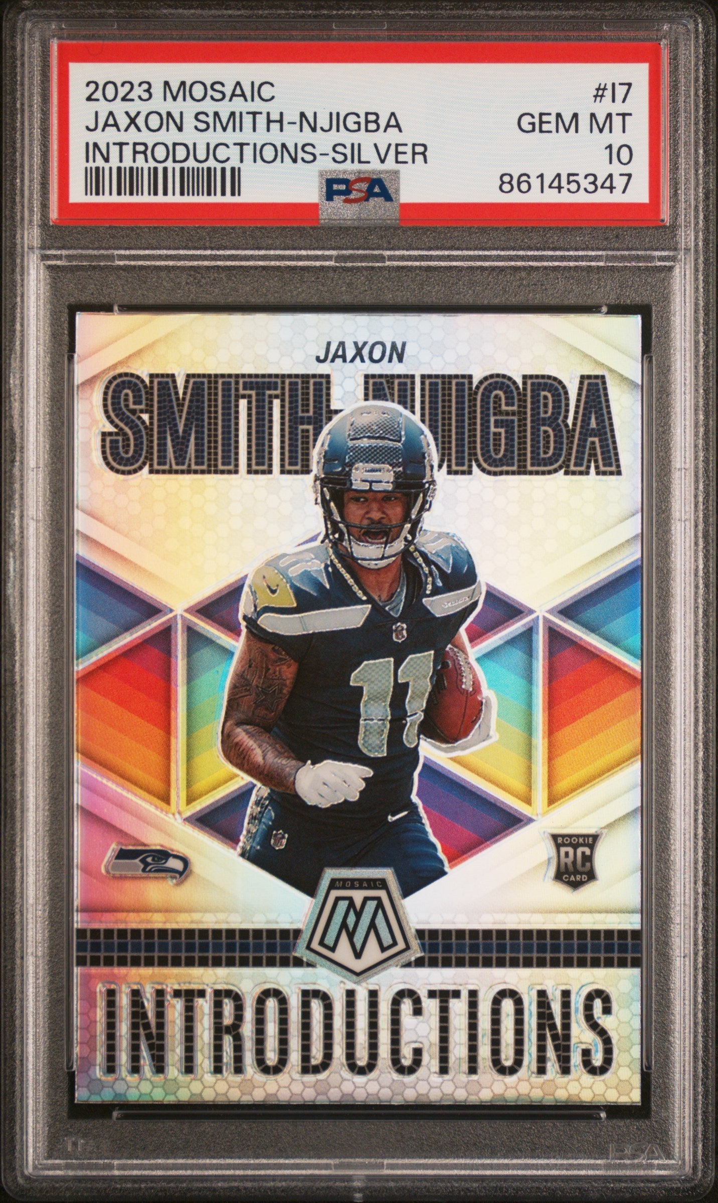 Graded 2023 Panini Mosaic Jaxon Smith-Njigba #I7 Introductions Silver Rookie RC Football Card PSA 10 Gem Mint