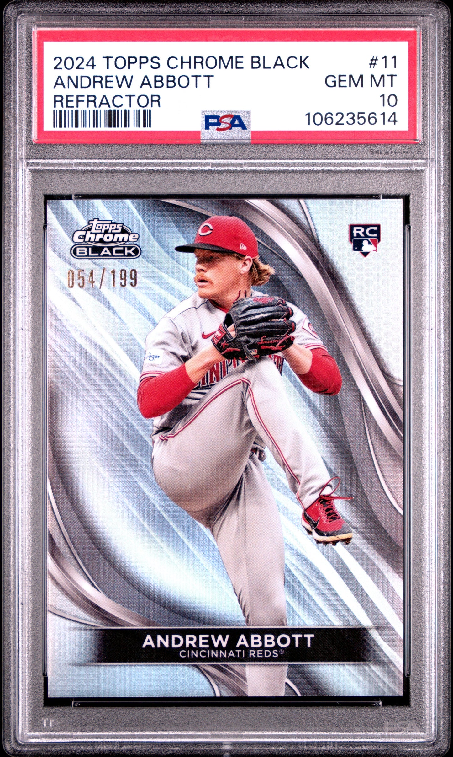 Graded 2024 Topps Chrome Black Andrew Abbott #11 Refractor /199 Rookie RC Baseball Card PSA 10 Gem Mint