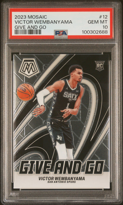 Graded 2023 Panini Mosaic Victor Wembanyama #12 Give and Go Rookie RC Basketball Card PSA 10 Gem Mint