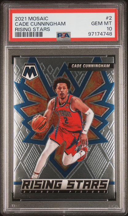 Graded 2021 Panini Mosaic Cade Cunningham #2 Rising Stars Rookie RC Basketball Card PSA 10 Gem Mint