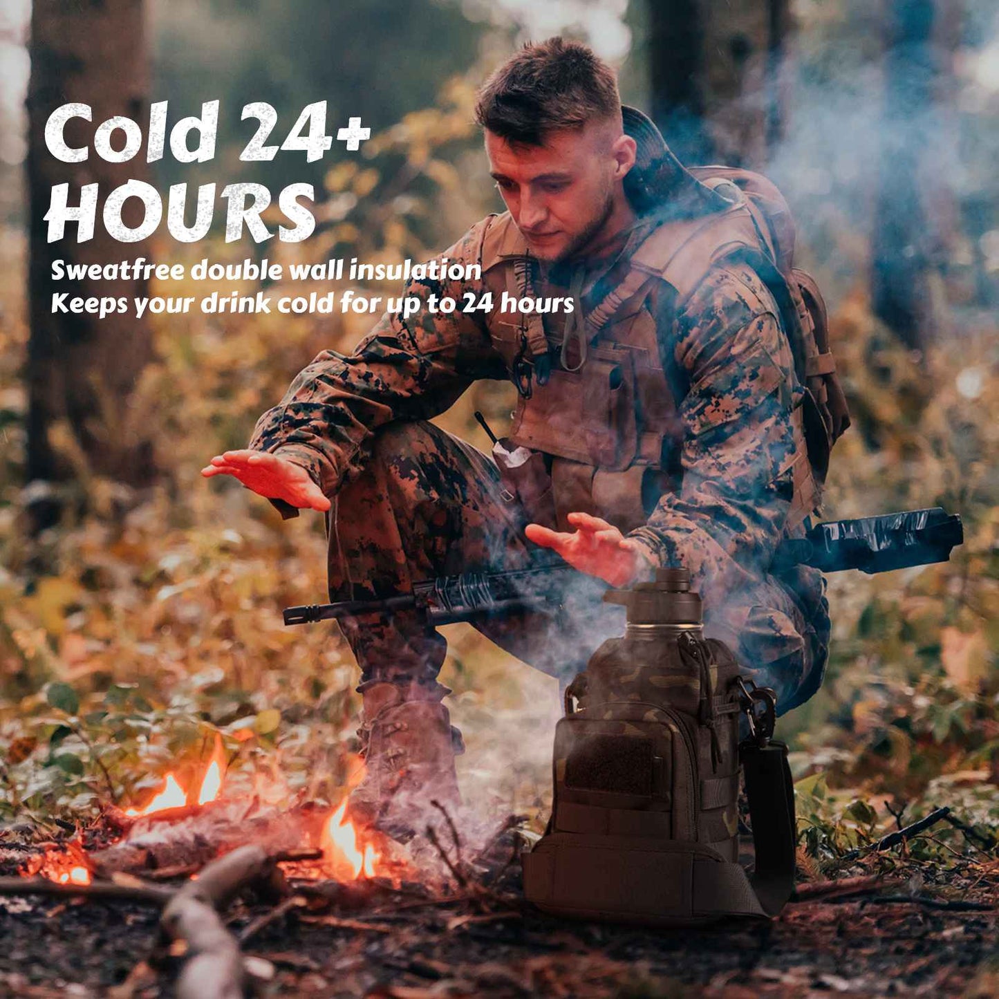 Votagoo 64Oz Half Gallon Stainless Steel Insulated Tactical Water Bottle with Metal Military Water Bottle Tactical Carrier Bag