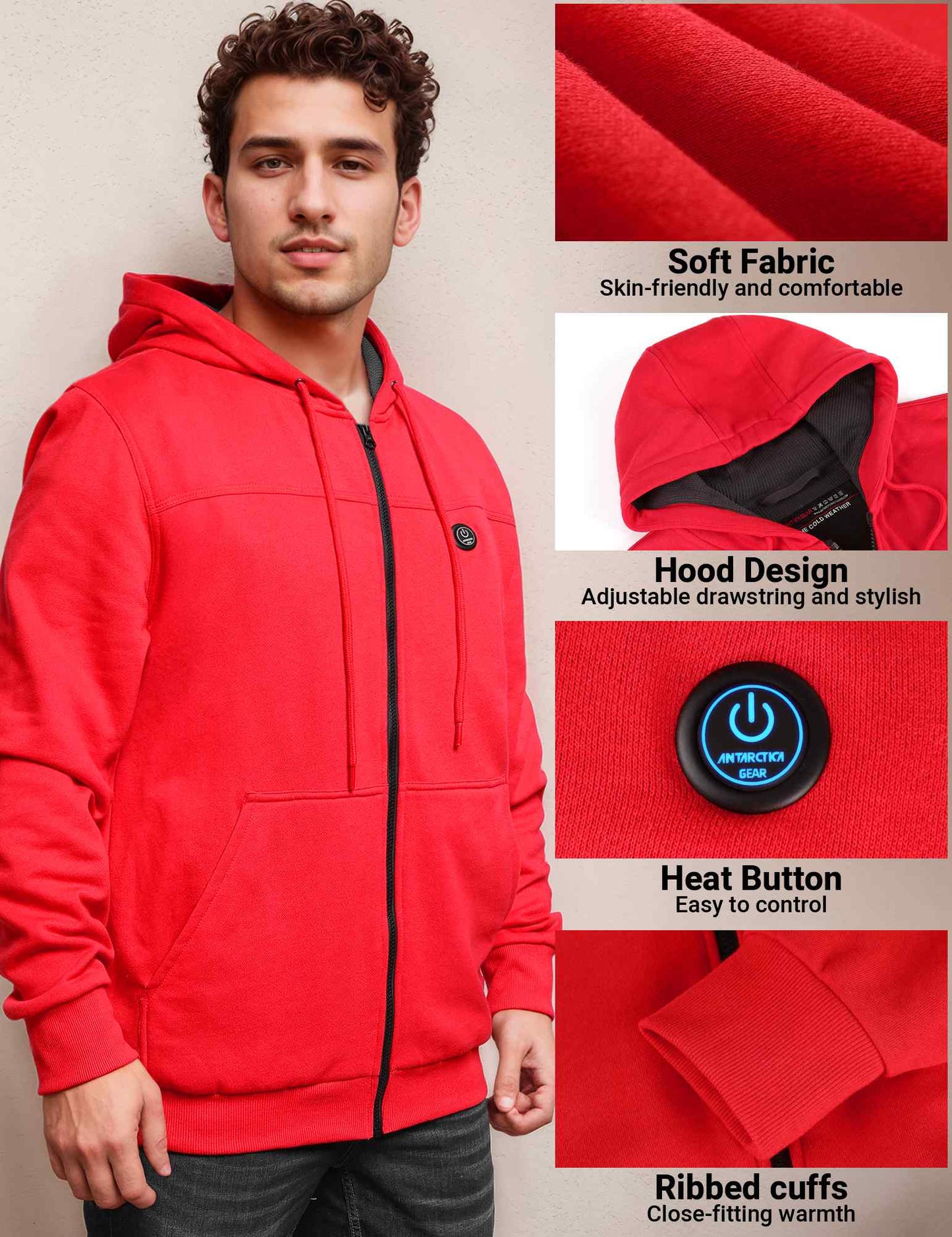 ANTARCTICA GEAR Heated Hoodie Sweater for Men with 12V 20000mAh Battery Pack