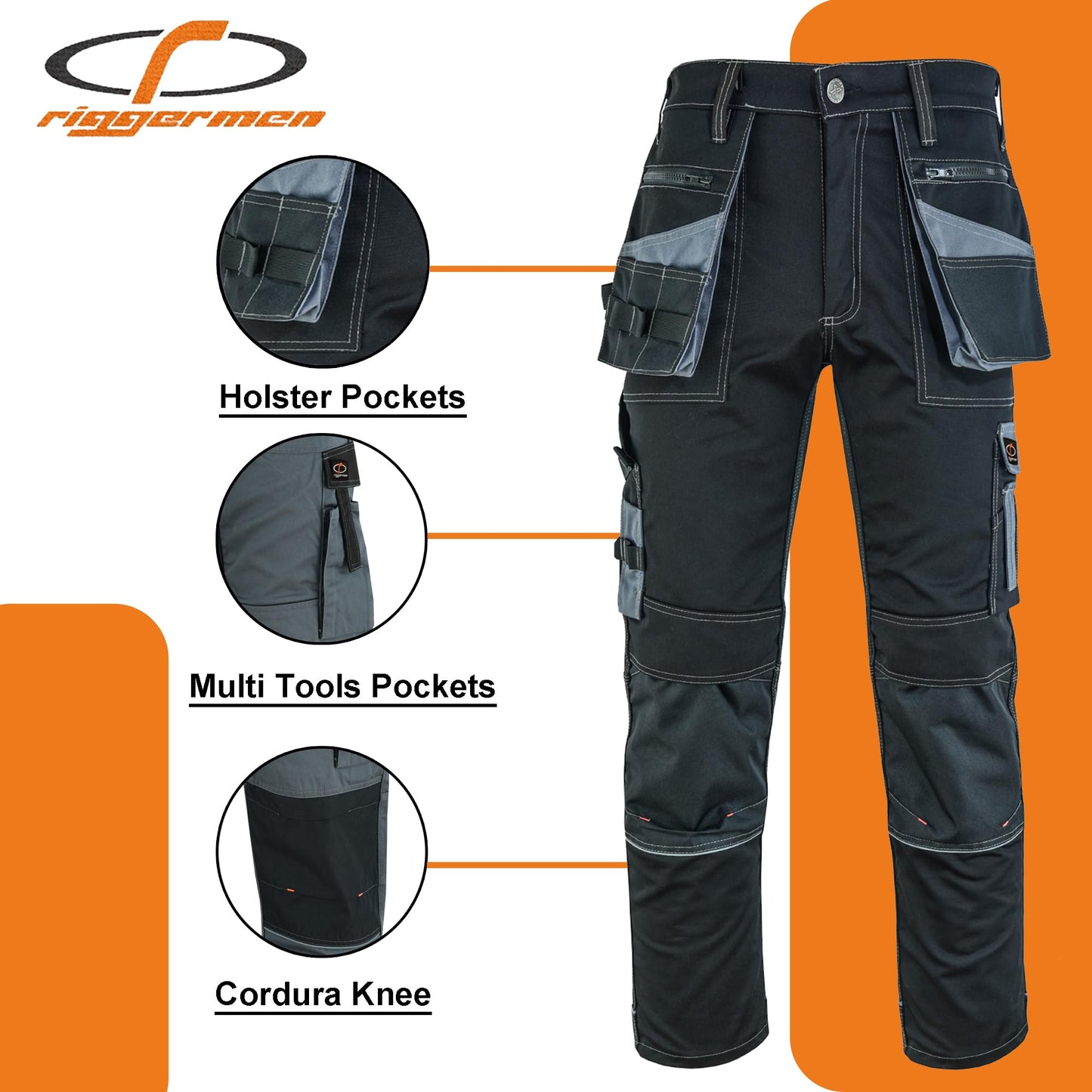 Riggermen Mens Work Pants Lightweight Cargo Tactical Trouser with Holster Pockets Relaxed Fit Safety Pants for Construction - Triathlete Store