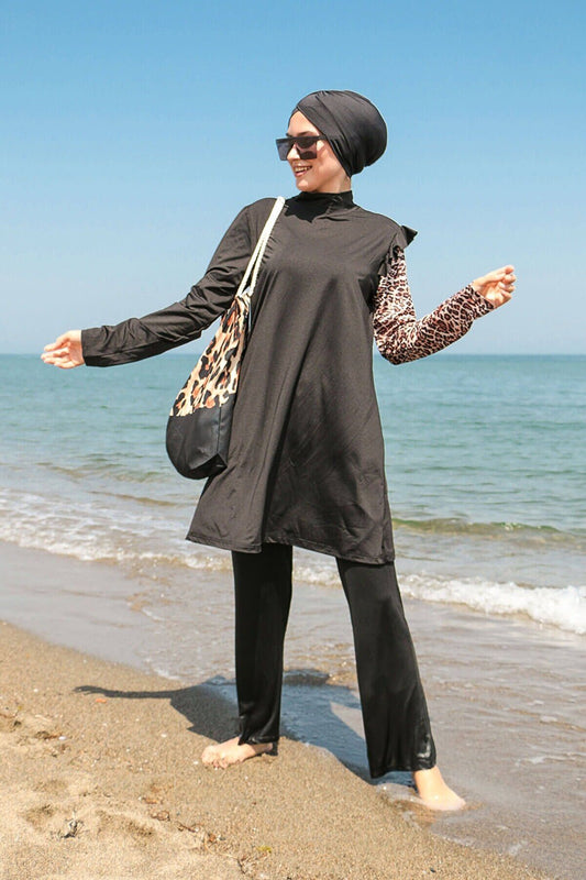 Lycra Black Burkini Modest Swimwear M2101