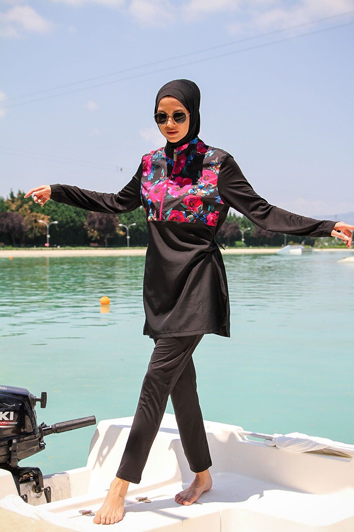 Woven Black Burkini Modest Swimwear M2268